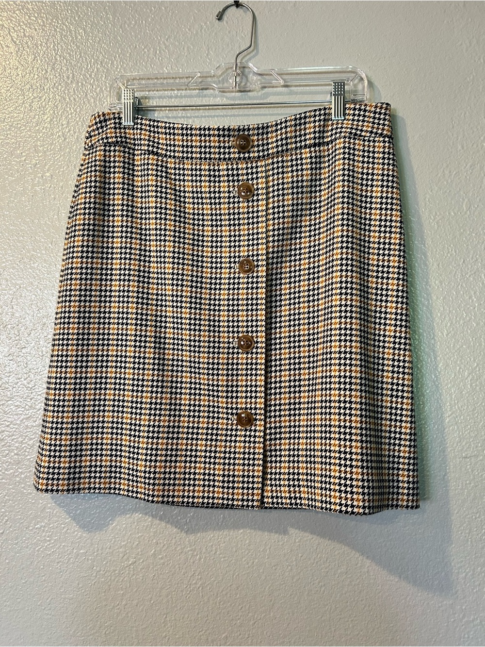 Ann Taylor Factory Houndstooth Button A-Line Skirt Navy Gold 10